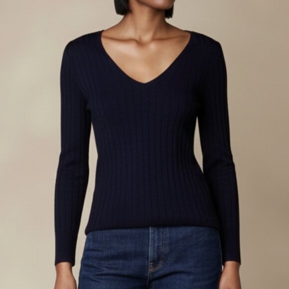 Banana Republic Merino Wool Sweater Navy Blue V-Neck Nezha - Picture 1 of 10
